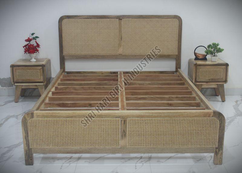 Wooden Rattan Canning Double Bed