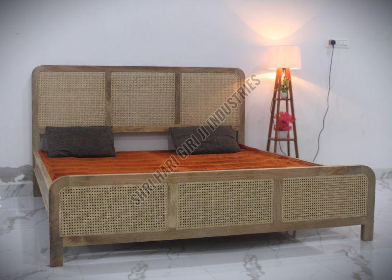 Wooden Rattan Canning Double Bed