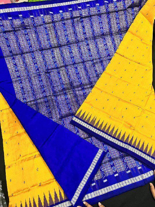 Ladies Blue & Yellow Pure Silk Saree