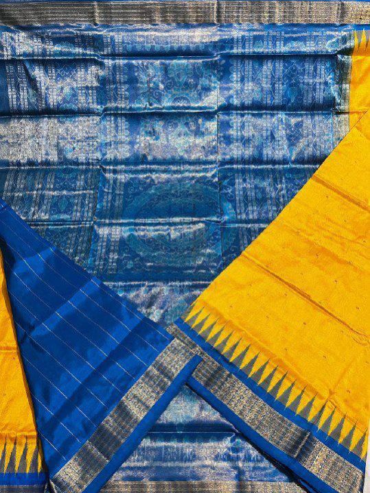 Ladies Blue & Yellow Sambalpuri Original Silk Saree