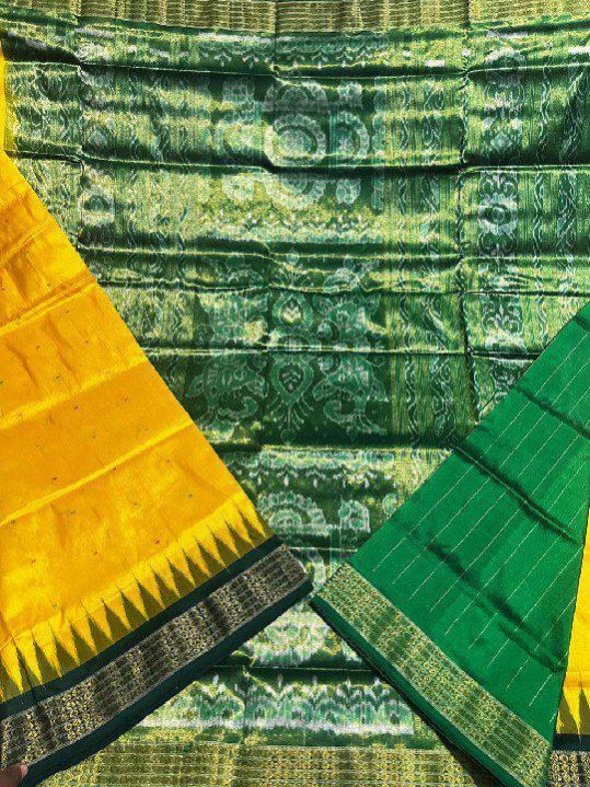 Ladies Green & Yellow Sambalpuri Original Silk Saree