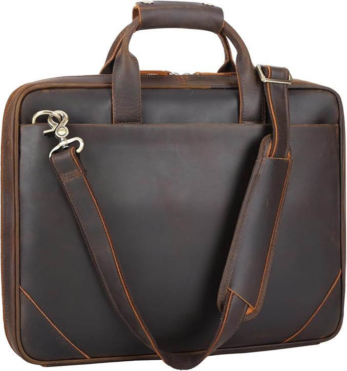 Mens Genuine Leather Shoulder Laptop Bag