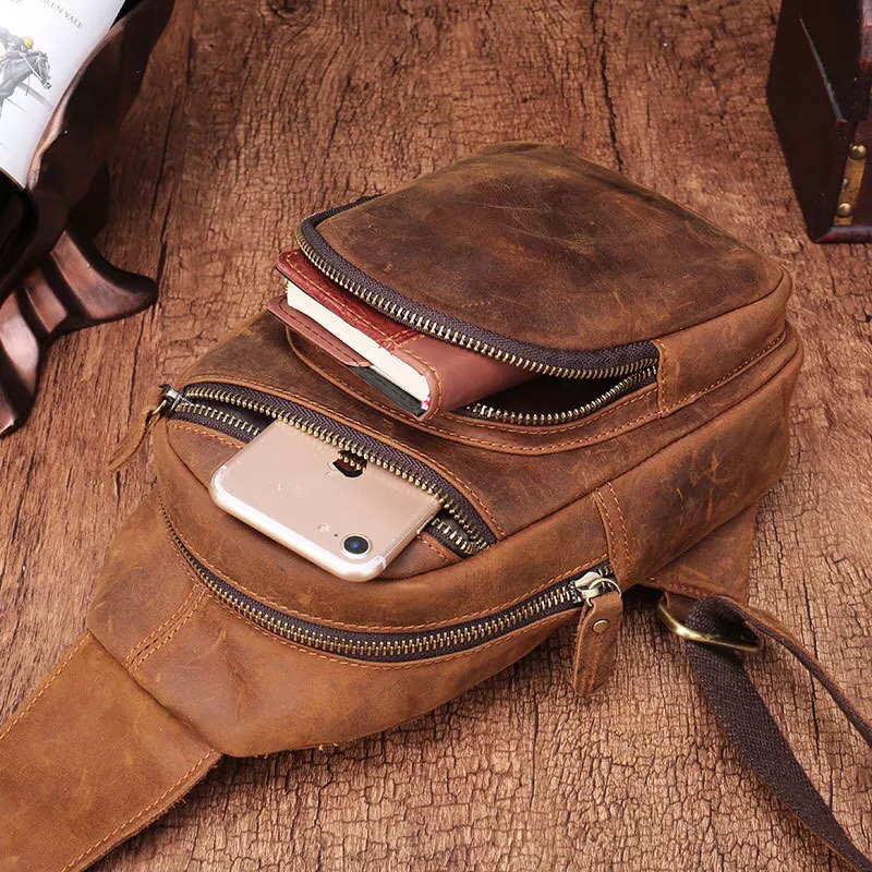 Mens Leather Casual Backpack Crossbody Sling Bag