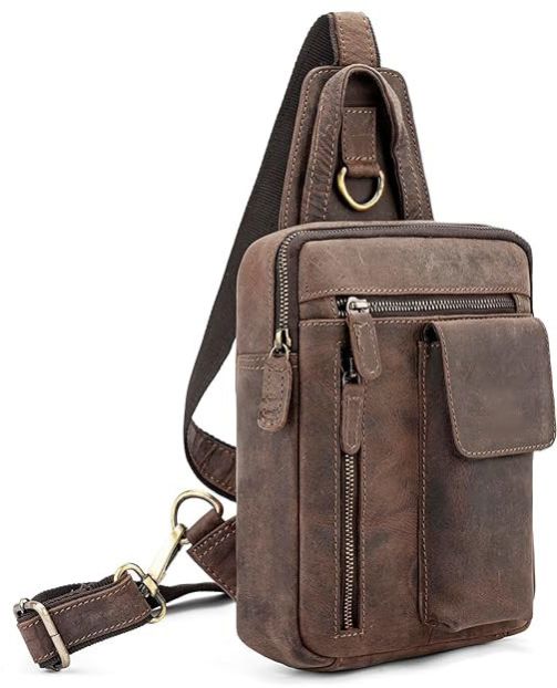 Mens Leather Chest Crossbody Sling Backpack Bag