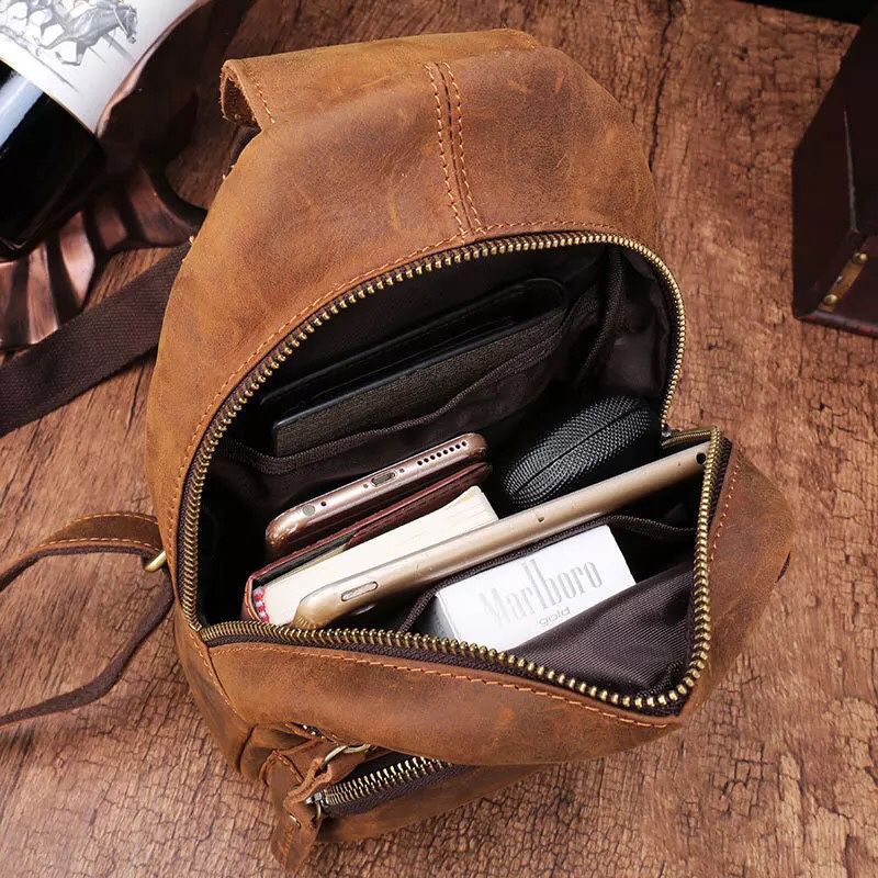 Mens Leather Casual Backpack Crossbody Sling Bag