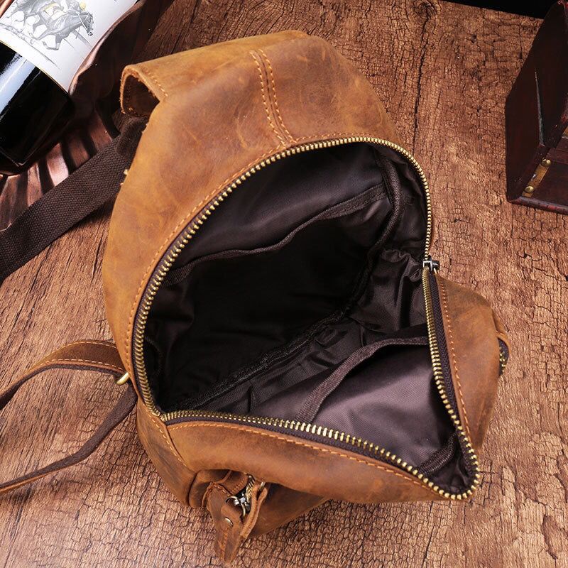 Mens Leather Casual Backpack Crossbody Sling Bag