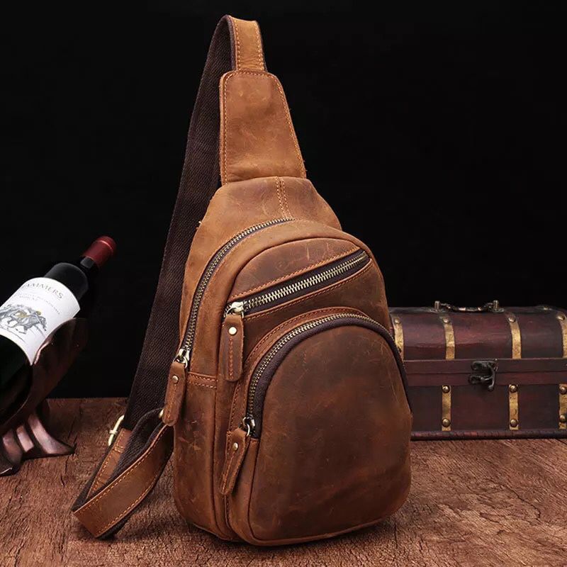 Mens Leather Casual Backpack Crossbody Sling Bag