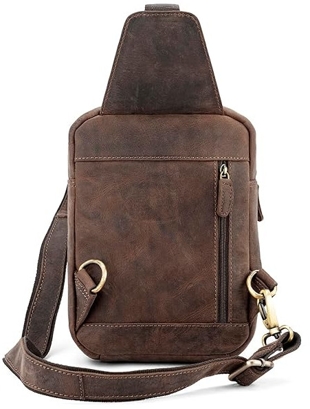 Mens Leather Chest Crossbody Sling Backpack Bag