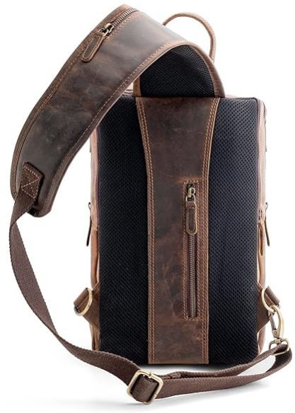 Mens Leather Multi Compartment Chest Crossbody Sling Bag