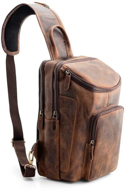 Mens Leather Multi Compartment Chest Crossbody Sling Bag