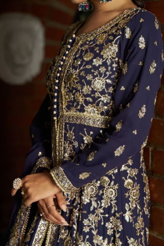 Ladies Blue Anarkali With Pant