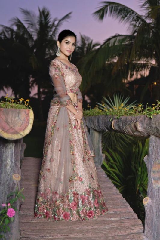 Ladies Floral Peach Embroidered Lehenga