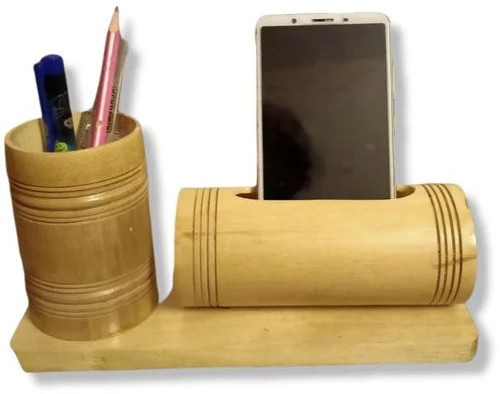 Bamboo Mobile Stand With Pen Holder