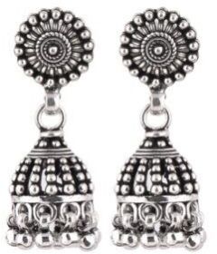 92.5 Sterling Silver Earrings Engraved Design Long Jhumkis