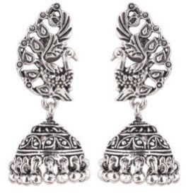 92.5 Sterling Silver Earrings Peacock Tribal Bell Dangle Jhumkis