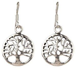 92.5 Sterling Silver Tree Of Life Drop Dangle Earrings