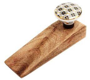 Black Golden Check Pattern Flat Ceramic Wooden Door Stopper