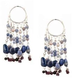 Blue Stone 92.5 Silver Sterling Boho Hoop Chandelier Earrings