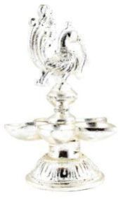 Brass Peacock Figurine Oil Lamp Diya With A Silver Polish