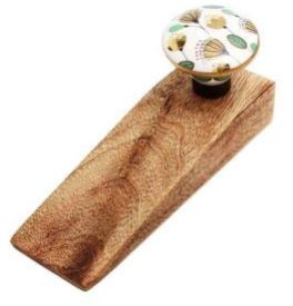 Flower Golden Pattern Ceramic Wooden Door Stopper
