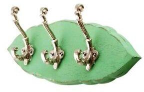 Green Silver Small Wall Wooden Iron Hooks