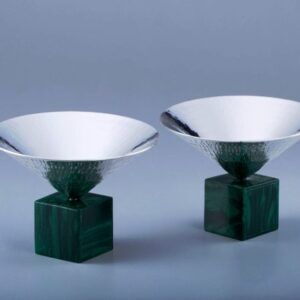 Hammered Cone Bowls On Composite Malachite Stone(Set Of 2)
