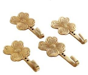 Hand Made Golden Brown Brass 4 Single Flower Wall Mounted Hook