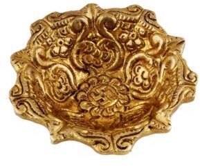 Hindu Brass Oil Lamp Diya Engraved Floral Swastika Diwali Decoration