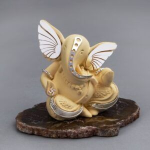 Ivory Ganesha Petrified Stone Statue