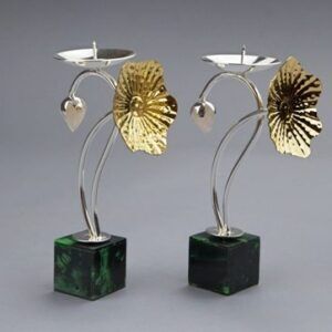 Lotus Candle Stand With Green Aveturine Base