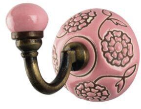 Pink Brown Marigold Flower Etched Ceramic Wall Hook