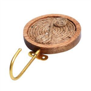 Round Brass Jute Woden Wall Hook
