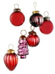 Set Of 6 Handmade Red And Purple Mini Christmas Ornaments