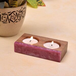 Votive Candle Holder Made Of Pink Resin and Wood