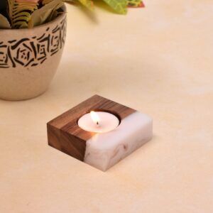 White Translucent Resin and Wood T-lite Holder