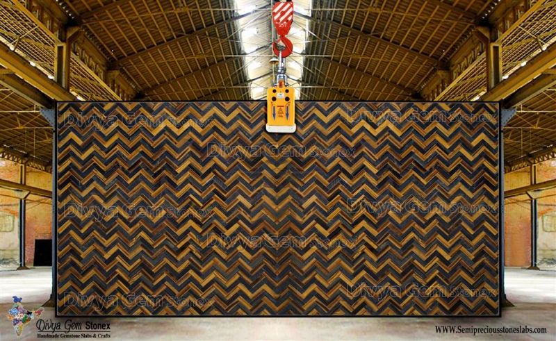 Blue and Golden Tiger Eye Herringbone Slab