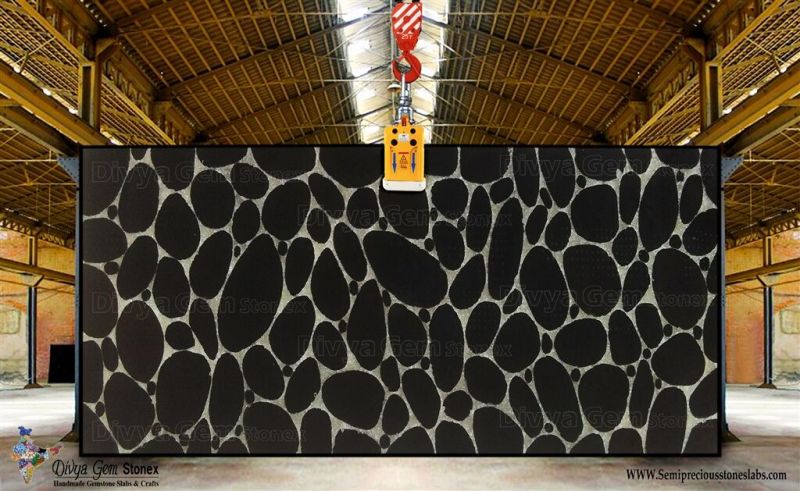 Rounded Black Obsidian Slab With Crystal