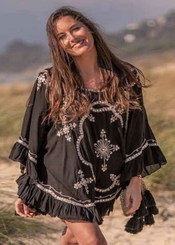 Tiendaa Bohemian Poncho-style Handcrafted Designer Short Dress_free Size