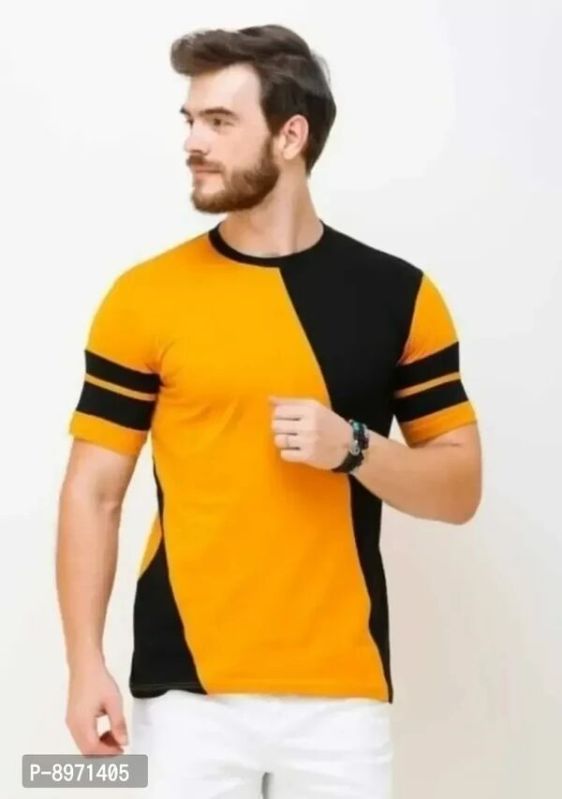 Stylish Cotton Colourblocked Round Neck T-shirt For Men