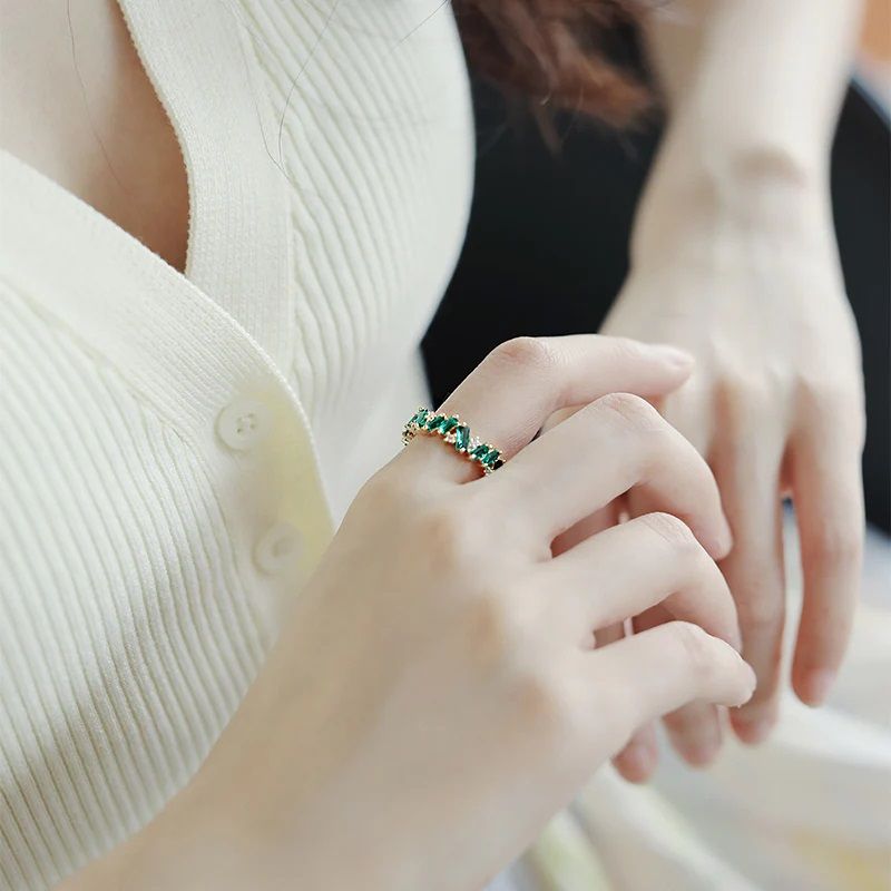 Green Crystal Irregular Gold Rings