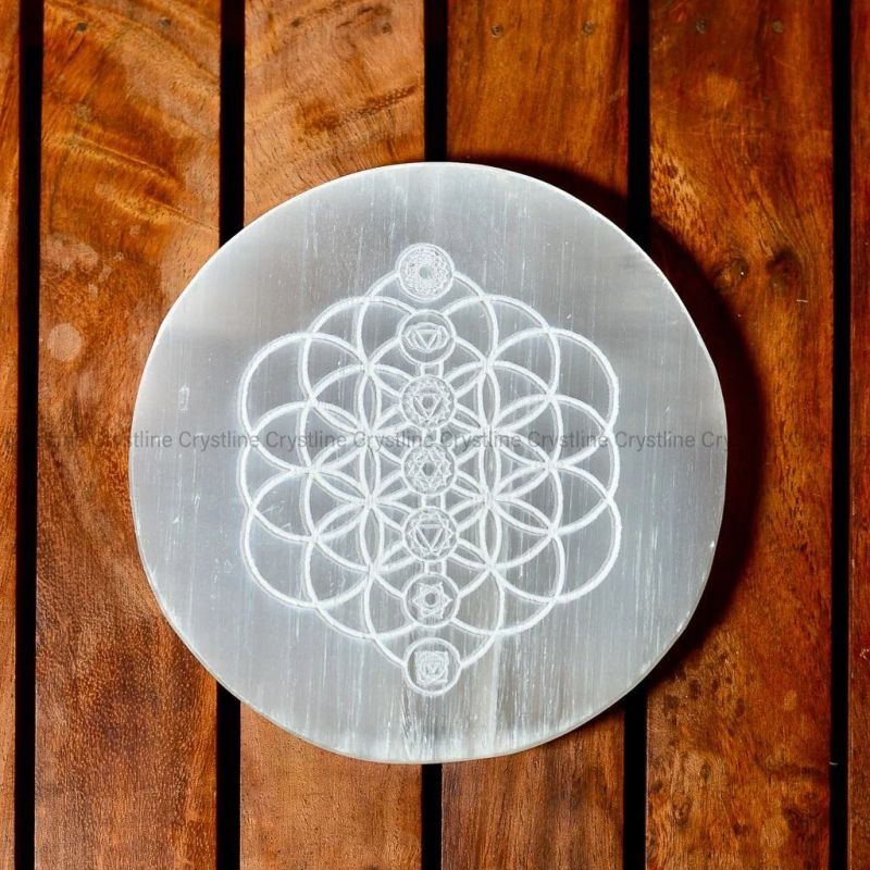 Selenite Charging Plate Round Seven Chakra