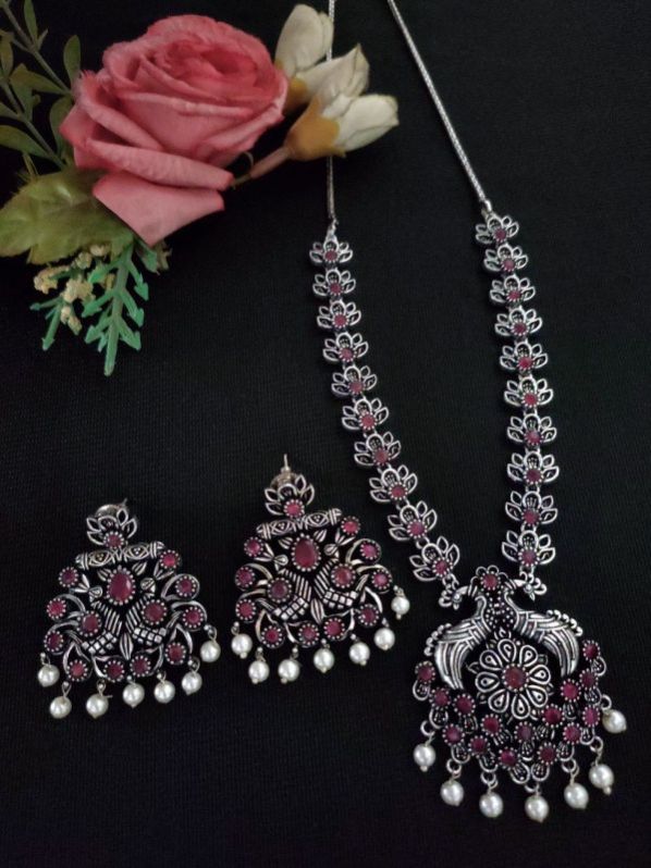 Pink Silver Necklace Set