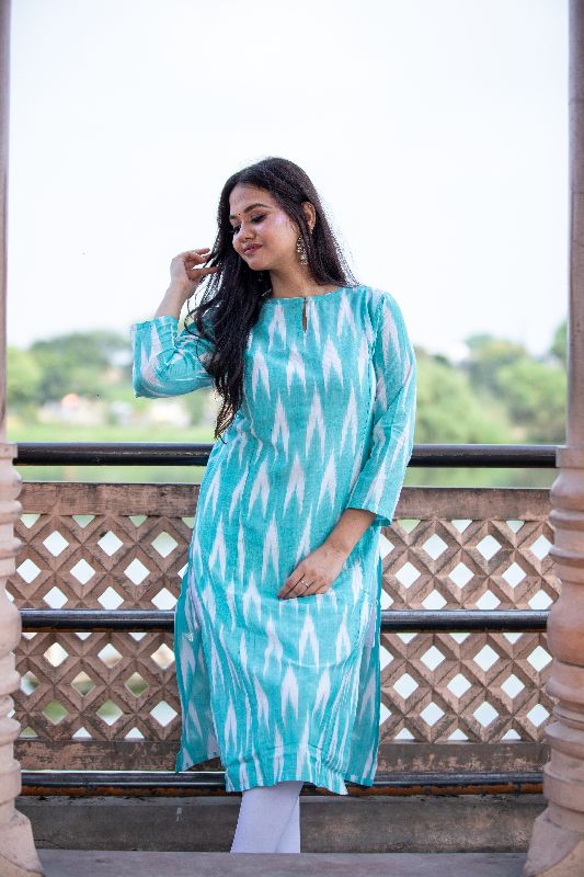 Ladies Casual Wear Ikkat Cotton Kurti