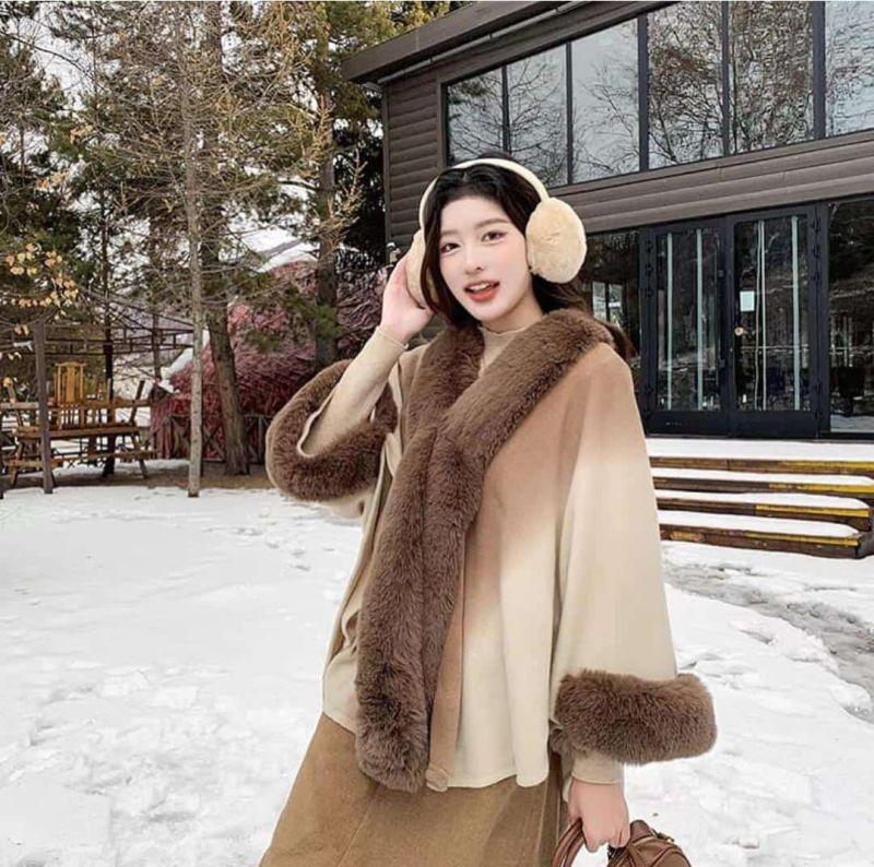 Ladies Faux Fur Soft Cape Poncho