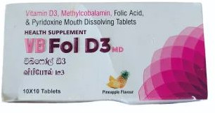 Vitamin D3, Methylcobalamin, Folic Acid, & Pyridoxine Mouth Dissolving Tablet