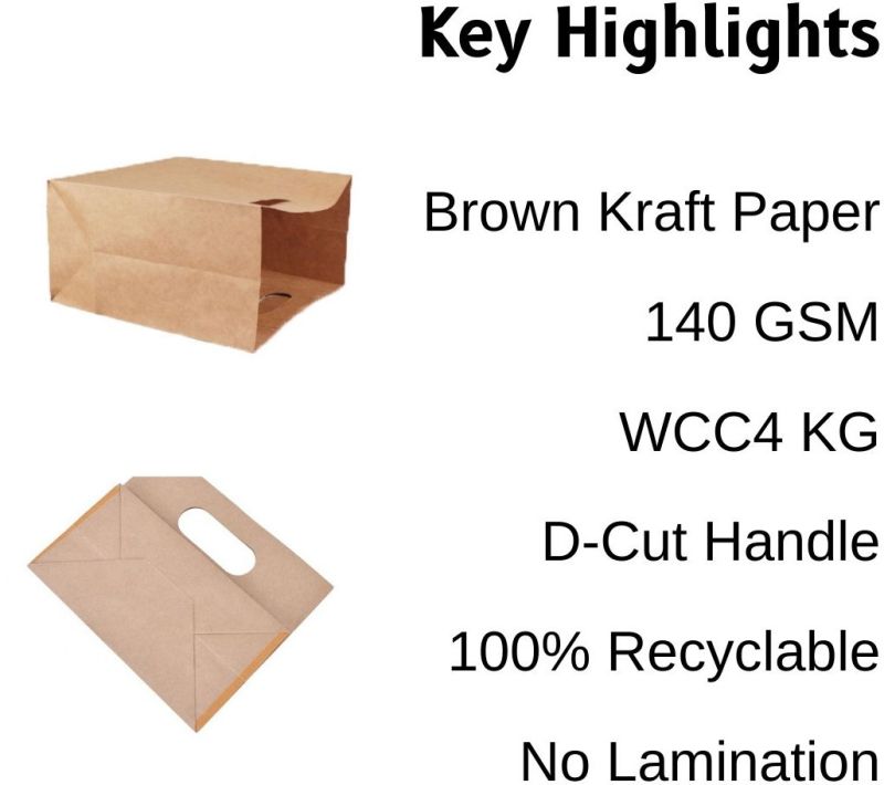 Brown Kraft Paper Bag With D-cut Handle