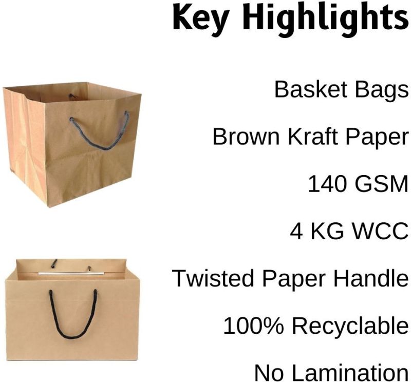 Brown Kraft Paper Basket Bags With Cotton Rope Handle