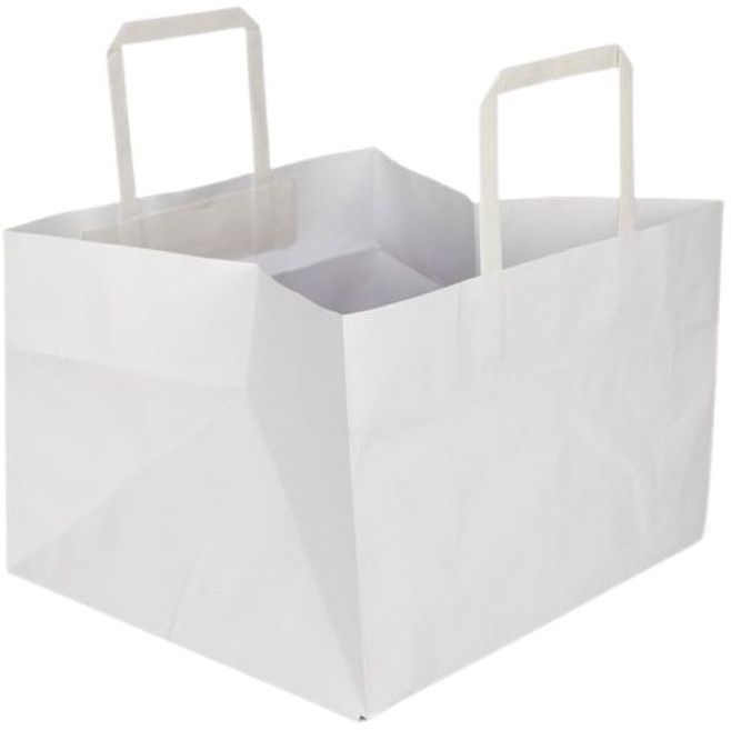 White Kraft Paper Basket Bag With Folded Paper Handle