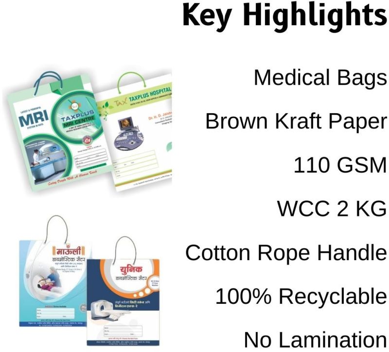 White Kraft Paper Medical Bag With D-cut Handle 110