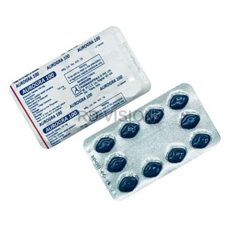 Aurogra 100mg Tablets, for Erectile Dysfunction, Packaging Type : Blister